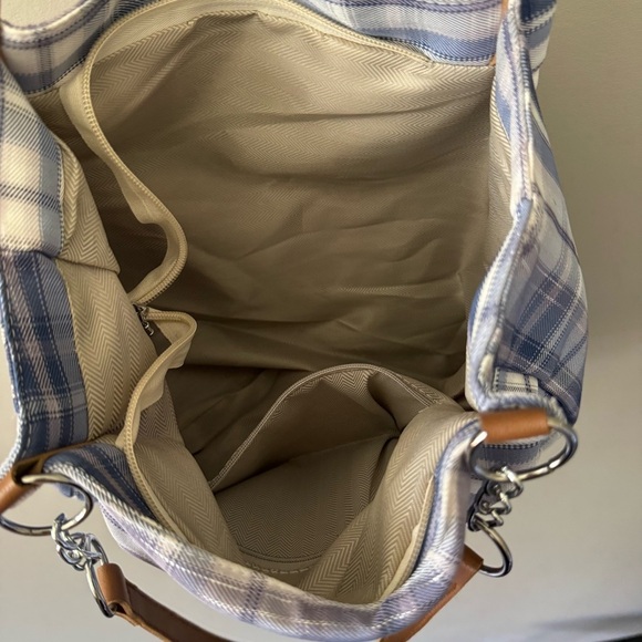 MEIDUOLA YYDS SHOULDER BAG BLUE PLAID WITH METALLIC THREADS - Picture 5 of 7